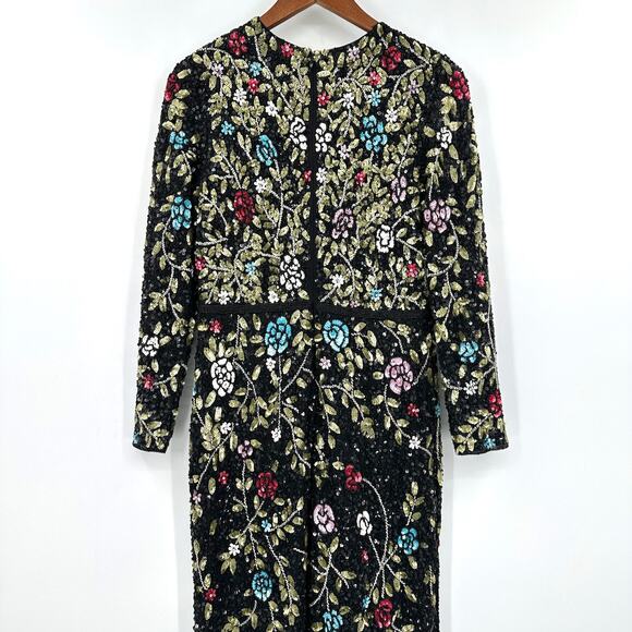 Mac Duggal Black Floral Embellished Long Sleeve Sequined Gown #5556 Sz 10 NWT - Picture 10 of 13